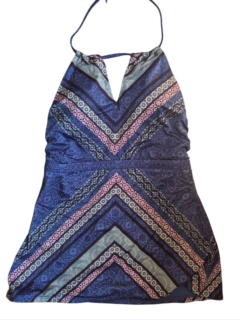 Athleta Size Large Blue Tankini Top Lace Up Back Aqualuxe Print Swimsuit